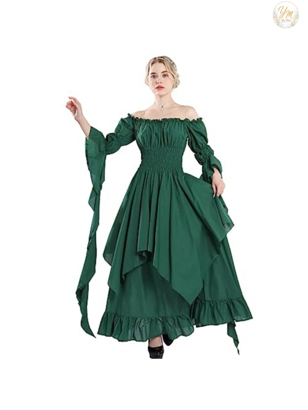 Victorian Renaissance Dress Womens Cotton Off Shoulder Long Sleeve